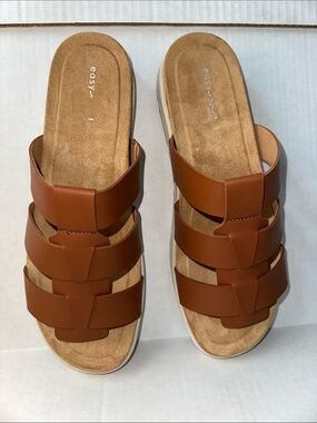 Easy‎ Spirit Tan Triple-Strap Slide Mules